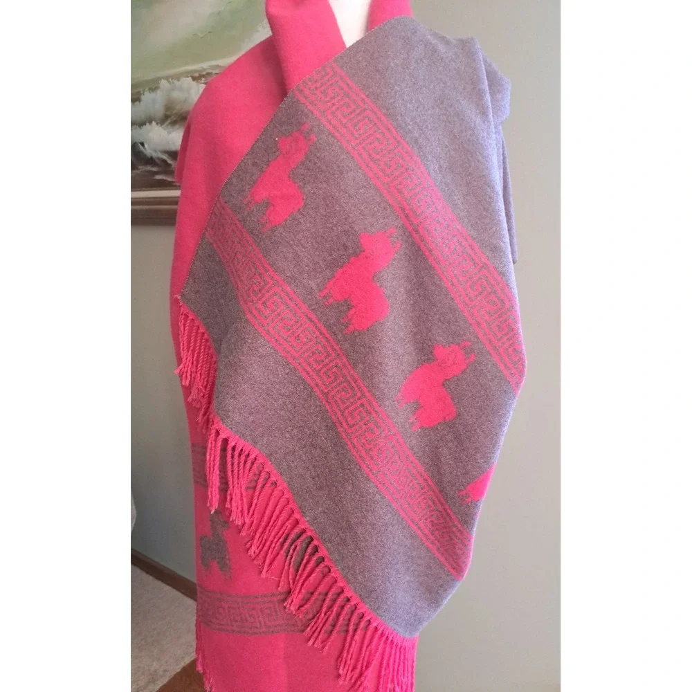 Fuchsia Alpaca Wool Blend Scarf Wrap Shawl Fringed Warm Winter Accessories 72x25